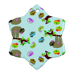 Sloth Aqua Blue Cute Cartoon Tile Green Ornament (snowflake)