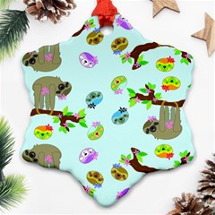 Sloth Aqua Blue Cute Cartoon Tile Green Snowflake Ornament (two Sides)