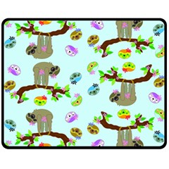 Sloth Aqua Blue Cute Cartoon Tile Green Double Sided Fleece Blanket (medium)  by HermanTelo