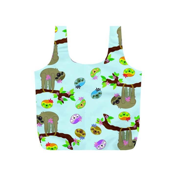 Sloth Aqua Blue Cute Cartoon Tile Green Full Print Recycle Bag (S)