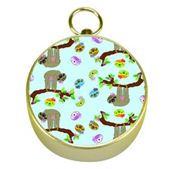 Sloth Aqua Blue Cute Cartoon Tile Green Gold Compasses by HermanTelo