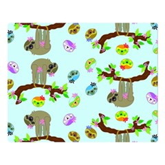 Sloth Aqua Blue Cute Cartoon Tile Green Double Sided Flano Blanket (large) 