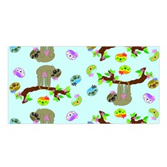 Sloth Aqua Blue Cute Cartoon Tile Green Satin Shawl