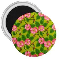 Roses Flowers Pattern Bud Pink 3  Magnets by HermanTelo