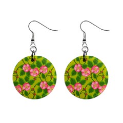 Roses Flowers Pattern Bud Pink Mini Button Earrings