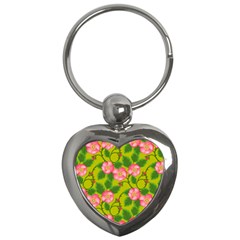 Roses Flowers Pattern Bud Pink Key Chains (heart)  by HermanTelo