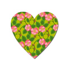 Roses Flowers Pattern Bud Pink Heart Magnet by HermanTelo