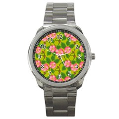 Roses Flowers Pattern Bud Pink Sport Metal Watch by HermanTelo