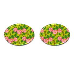 Roses Flowers Pattern Bud Pink Cufflinks (oval) by HermanTelo