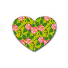 Roses Flowers Pattern Bud Pink Rubber Coaster (heart)  by HermanTelo