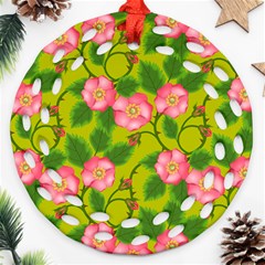 Roses Flowers Pattern Bud Pink Ornament (round Filigree)