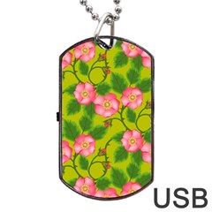 Roses Flowers Pattern Bud Pink Dog Tag Usb Flash (two Sides) by HermanTelo