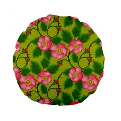 Roses Flowers Pattern Bud Pink Standard 15  Premium Round Cushions by HermanTelo