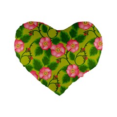 Roses Flowers Pattern Bud Pink Standard 16  Premium Heart Shape Cushions