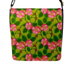 Roses Flowers Pattern Bud Pink Flap Closure Messenger Bag (l) by HermanTelo