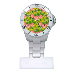 Roses Flowers Pattern Bud Pink Plastic Nurses Watch by HermanTelo