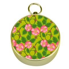 Roses Flowers Pattern Bud Pink Gold Compasses