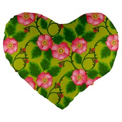 Roses Flowers Pattern Bud Pink Large 19  Premium Flano Heart Shape Cushions by HermanTelo