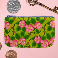 Roses Flowers Pattern Bud Pink Large Coin Purse by HermanTelo