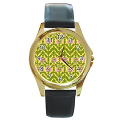 Texture Nature Erica Round Gold Metal Watch by HermanTelo