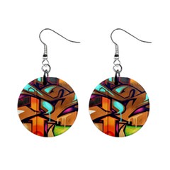 Graffiti Mural Street Art Wall Art Mini Button Earrings by Pakrebo