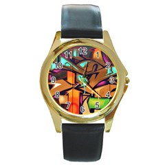 Graffiti Mural Street Art Wall Art Round Gold Metal Watch by Pakrebo