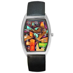 Graffiti Mural Street Art Wall Art Barrel Style Metal Watch by Pakrebo