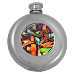 Graffiti Mural Street Art Wall Art Round Hip Flask (5 Oz) by Pakrebo