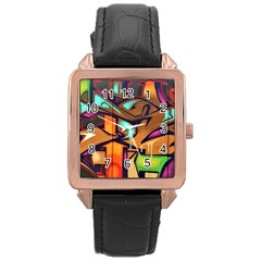 Graffiti Mural Street Art Wall Art Rose Gold Leather Watch  by Pakrebo