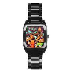 Graffiti Mural Street Art Wall Art Stainless Steel Barrel Watch by Pakrebo