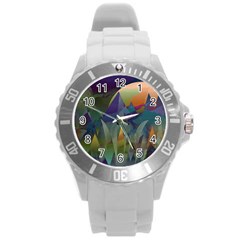 Mountains Abstract Mountain Range Round Plastic Sport Watch (L)