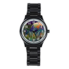 Mountains Abstract Mountain Range Stainless Steel Round Watch