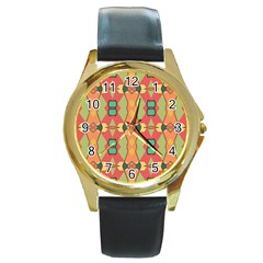 Pattern Orange Green African Round Gold Metal Watch by Pakrebo