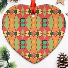 Pattern Orange Green African Heart Ornament (Two Sides)