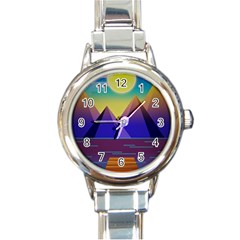 Jetty Landscape Scenery Mountains Round Italian Charm Watch by Pakrebo