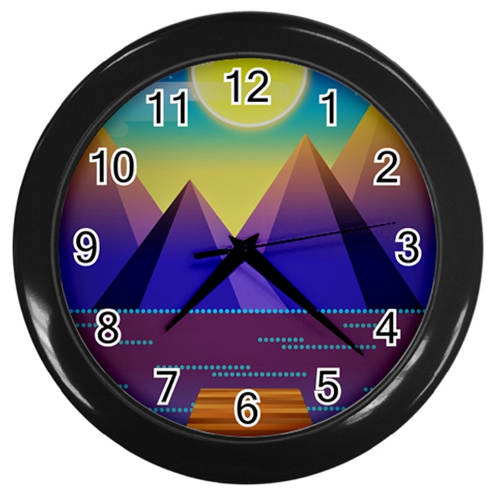 Jetty Landscape Scenery Mountains Wall Clock (Black)