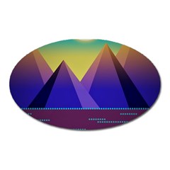 Jetty Landscape Scenery Mountains Oval Magnet by Pakrebo