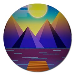 Jetty Landscape Scenery Mountains Magnet 5  (round) by Pakrebo