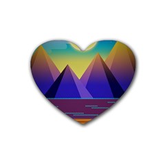 Jetty Landscape Scenery Mountains Rubber Coaster (heart)  by Pakrebo