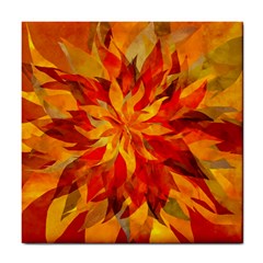 Flower Blossom Red Orange Abstract Tile Coasters