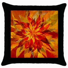 Flower Blossom Red Orange Abstract Throw Pillow Case (Black)