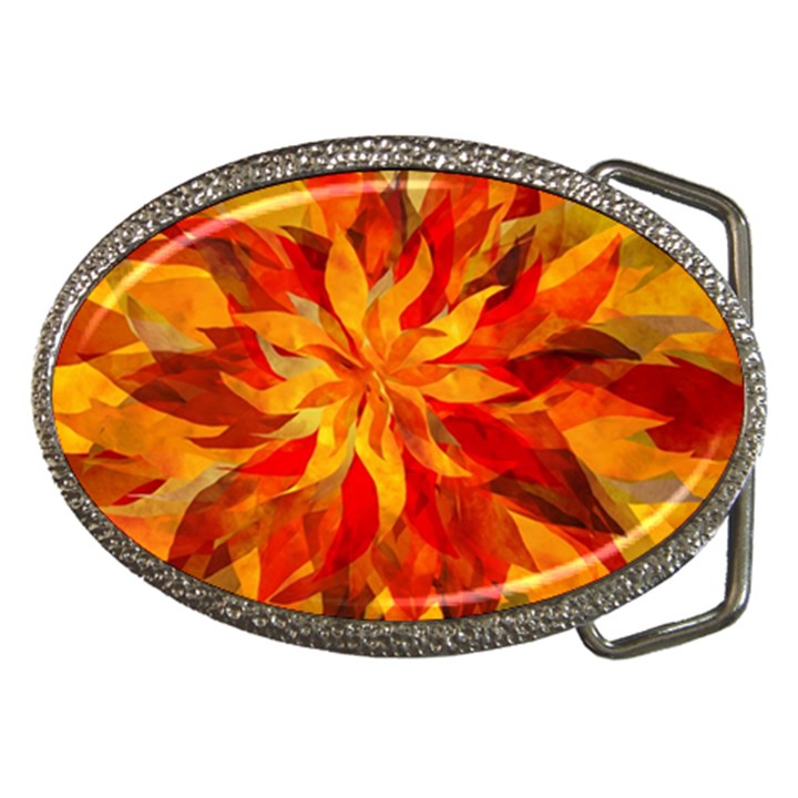 Flower Blossom Red Orange Abstract Belt Buckles