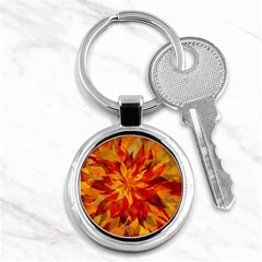 Flower Blossom Red Orange Abstract Key Chains (round)  by Pakrebo