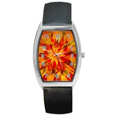 Flower Blossom Red Orange Abstract Barrel Style Metal Watch