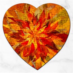 Flower Blossom Red Orange Abstract Jigsaw Puzzle (Heart)