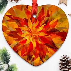 Flower Blossom Red Orange Abstract Heart Ornament (Two Sides)