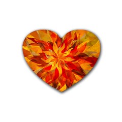 Flower Blossom Red Orange Abstract Rubber Coaster (Heart) 