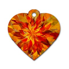 Flower Blossom Red Orange Abstract Dog Tag Heart (One Side)