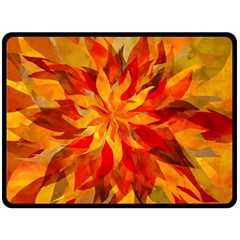 Flower Blossom Red Orange Abstract Fleece Blanket (Large) 