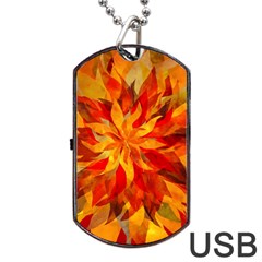 Flower Blossom Red Orange Abstract Dog Tag USB Flash (One Side)